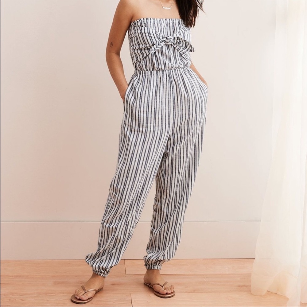 Aerie Strapless Striped Jumpsuit Cotton Size Small